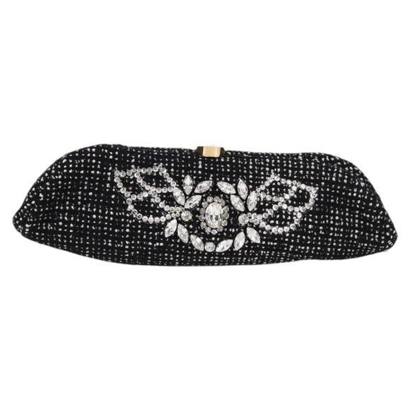CHANEL Clutch Bag Tweed Black Gold CC Auth 124606AV - Picture 2 of 16